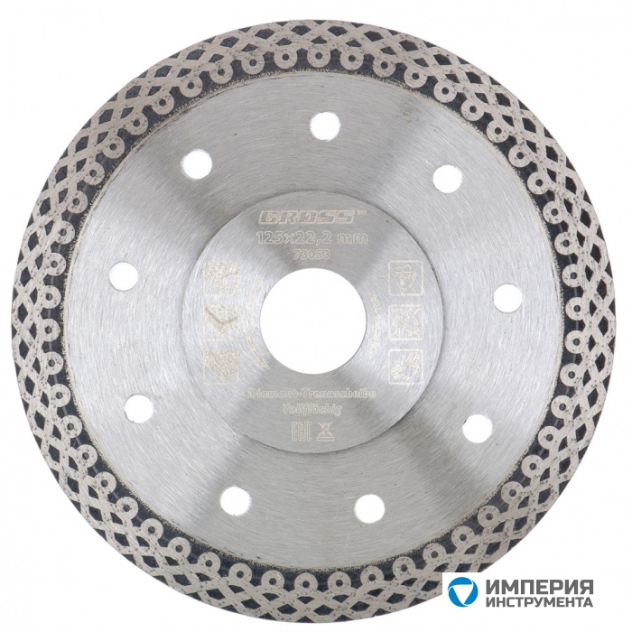 73056 — Диск алмазный GROSS, 180 х 22,2 мм, тонкий, сплошной (Jaguar), мокрая резка GROSS