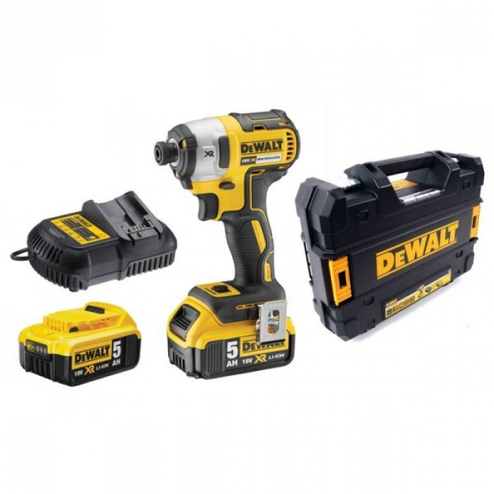 DCF887P2QW — Аккумуляторный бесщеточный шуруповерт DeWALT, 18 В, 205 Нм, 3250 об/мин, 3800 уд/мин, с 2 АКБ 5 Ач и ЗУ, в кейсе, DCF887P2 DEWALT