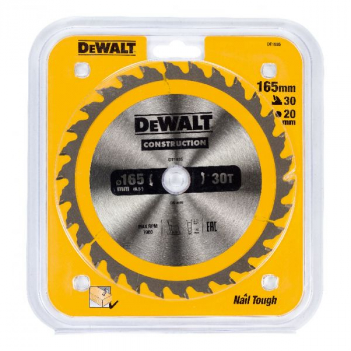 DT1935QZ — Пильный диск DeWALT CONSTRUCTION DT1935,165/20 мм. DEWALT