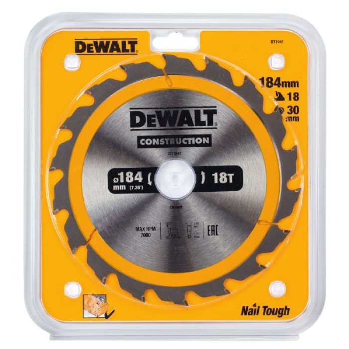 DT1941QZ — Пильный диск DeWALT CONSTRUCTION DT1941, 184/30 мм. DEWALT