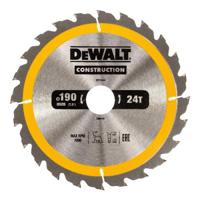 DT1944QZ — Пильный диск DeWALT CONSTRUCT DT1944, 190/30 мм. DEWALT