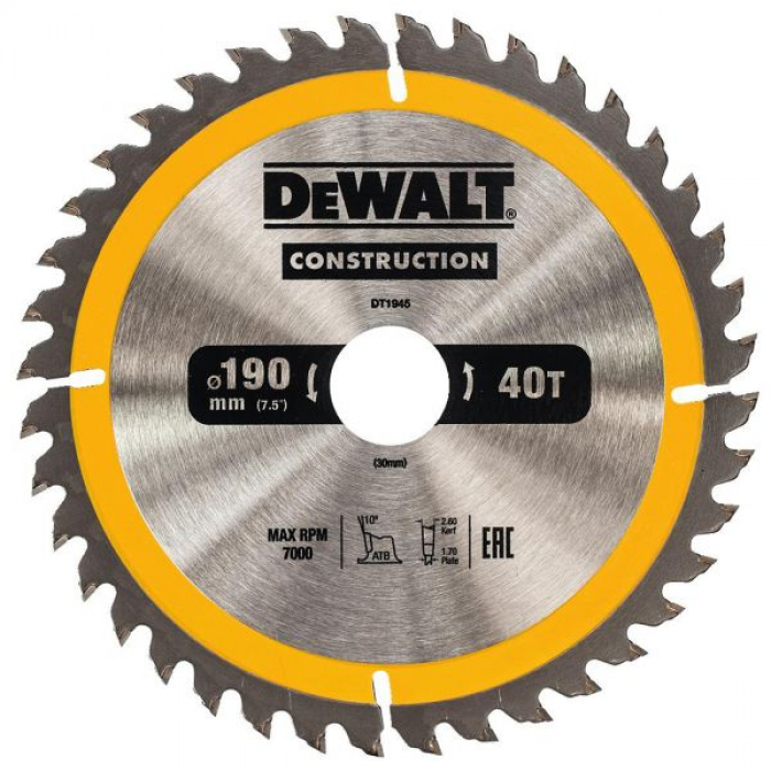 DT1945QZ — Пильный диск DeWALT CONSTRUCT DT1945, 190/30 мм. DEWALT