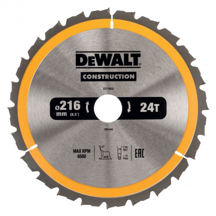 DT1952QZ — Пильный диск DeWALT CONSTRUCTION DT1952, 216/30 мм. DEWALT