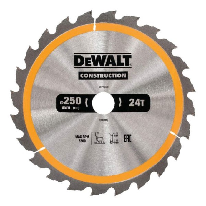 DT1956QZ — Пильный диск DeWALT CONSTRUCTION DT1956, 250/30 мм. DEWALT
