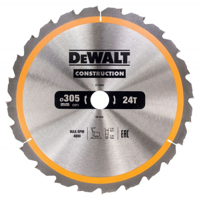 DT1958QZ — Пильный диск DeWALT CONSTRUCTION DT1958, 305/30 мм. DEWALT