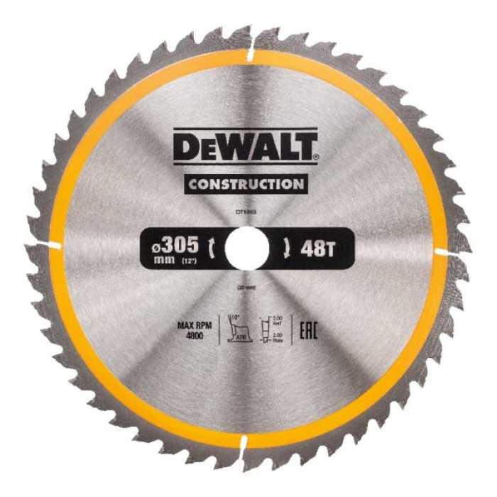DT1959QZ — Пильный диск DeWALT CONSTRUCTION DT1959, 305/30 мм. DEWALT