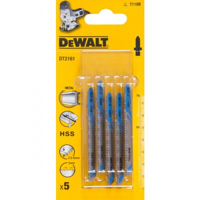 DT2161QZ — Пилка для лобзика DeWALT DT2161, по металлу HSS 76 x 50 x 2 x 6 мм, T118B, 5 шт. DEWALT