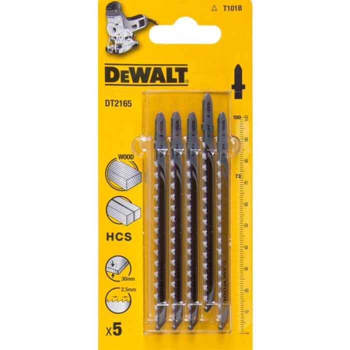 DT2165QZ — Пилка для лобзика DeWALT DT2165, по дереву из высокоуглеродистой стали, HCS, 100 x 73 x 2.5 x 30 мм, T101B, 5 шт. DEWALT