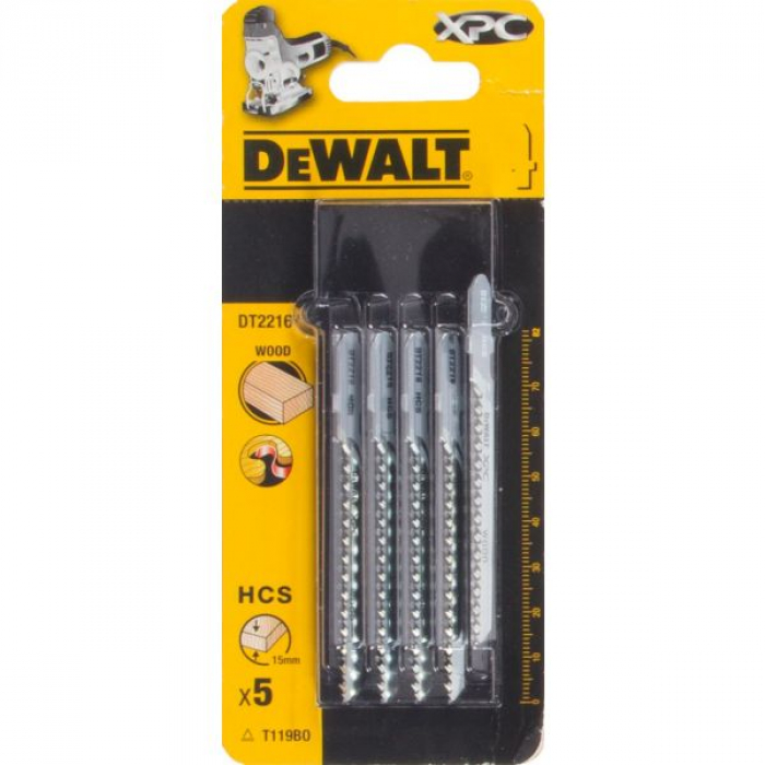 DT2216QZ — Пилка для лобзика DeWALT EXTREME PRECISION CUT DT2216, по дереву из высокоуглеродистой стали, HCS, 82 x 54 x 2.0 x 15 мм, T119BO, 5 шт. DEWALT