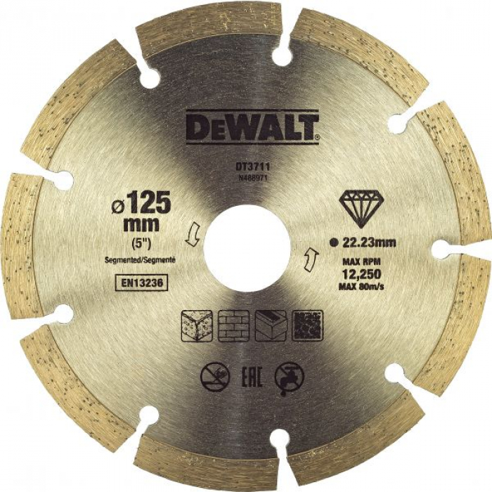 DT3711QZ — Диск алмазный сегментированный для угловой шлифмашины, универсальный DeWALT DT3711, (125 x 22.2 мм) DEWALT