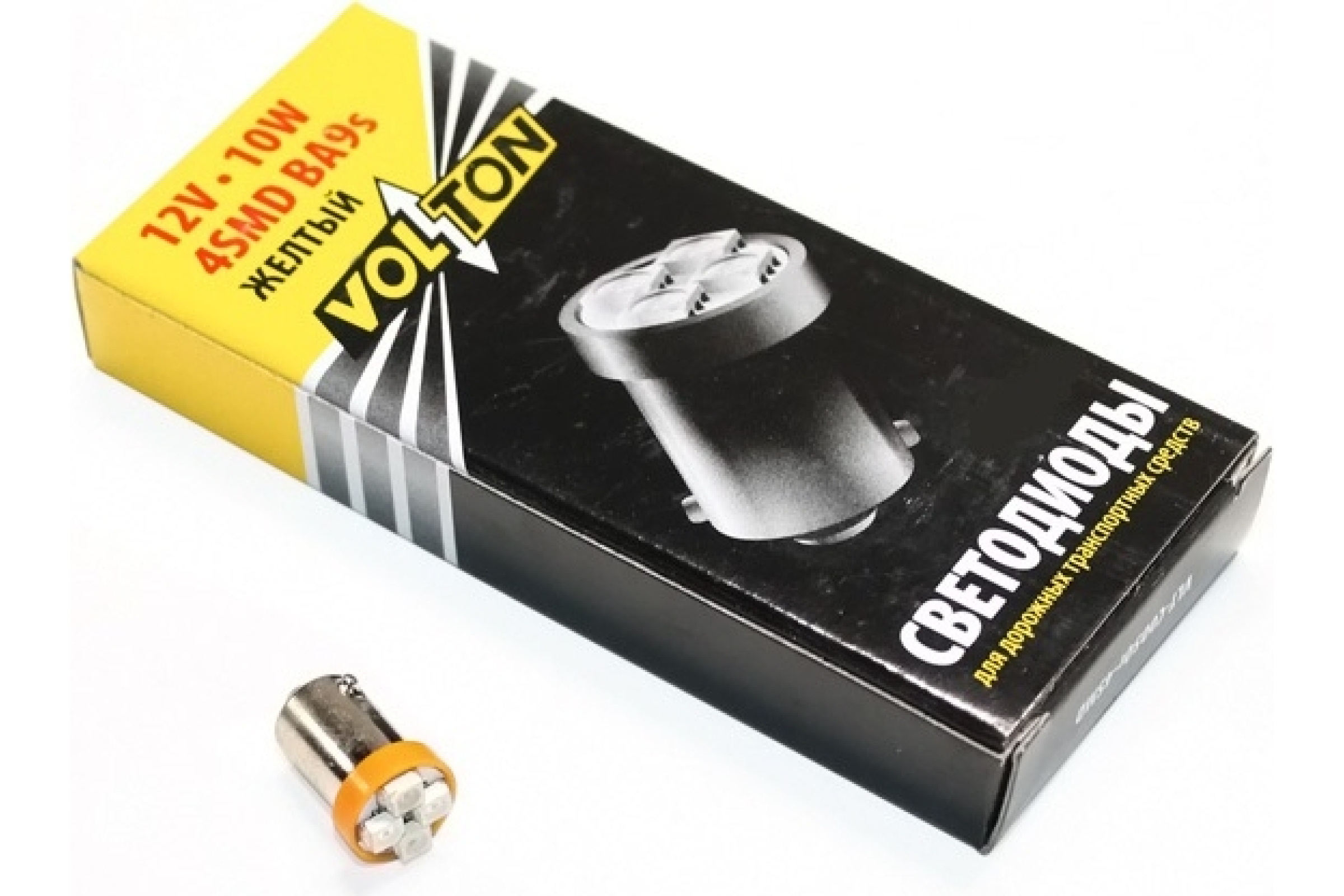 VLTC005OR4SMD — Лампа VOLTON светодиодная, Т8, BA9S, 12 В, 4 Вт, 4SMD, для салона/габаритов, желтый VLT-C005Or-4SMD VOLTON