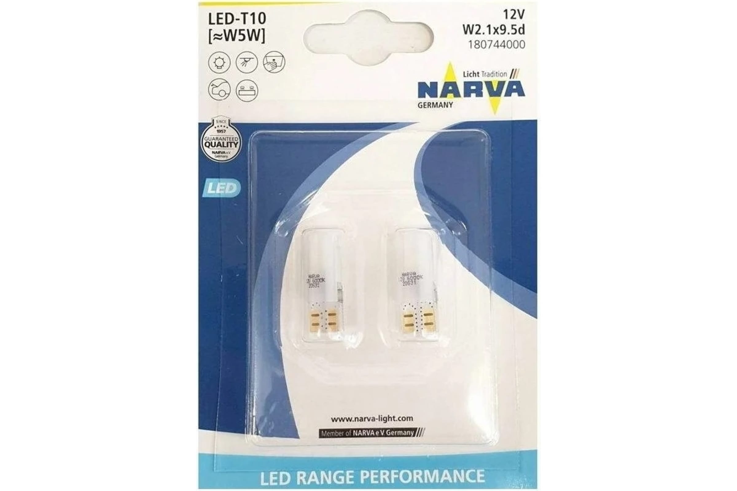 180744000 — Автолампа Narva W5W W2,1х9.5d LED 6000K блистер, 2шт 12V 180744000 NARVA