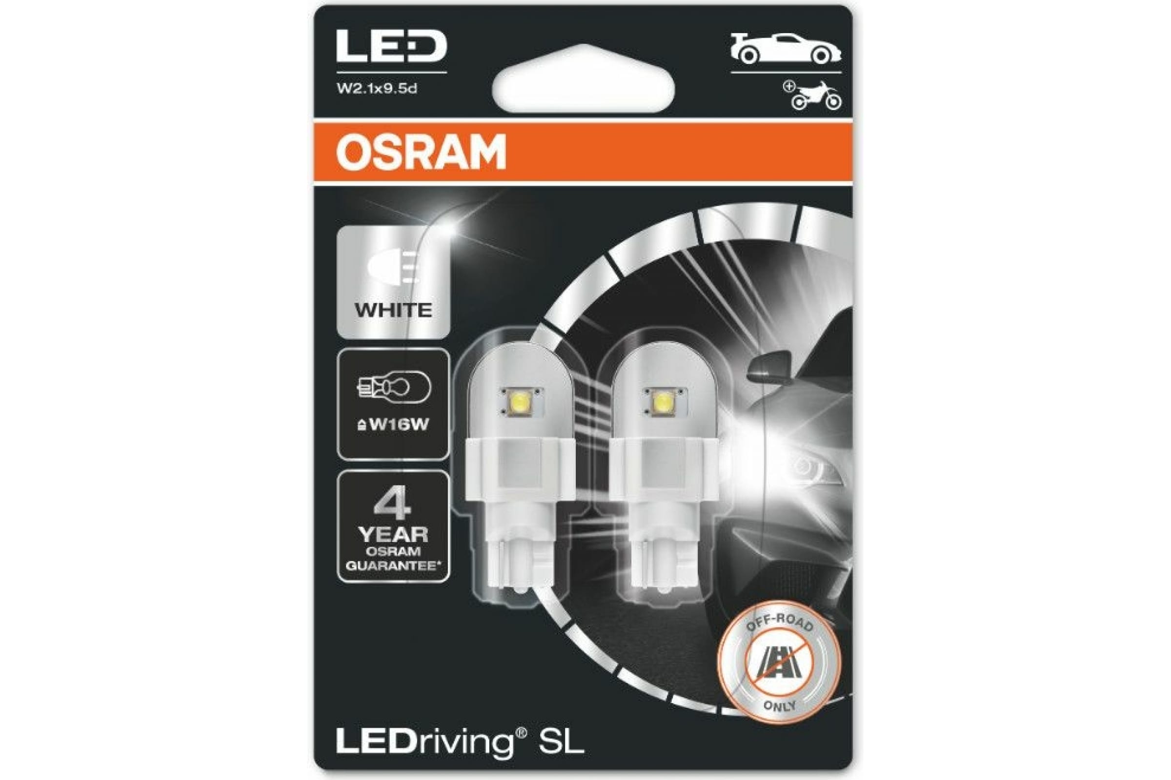 921DWP02B — LEDriving SL (3поколение) 2,1W/12V W16W W2.1X9.5D BLI2 белый 6000K 2шт OSRAM