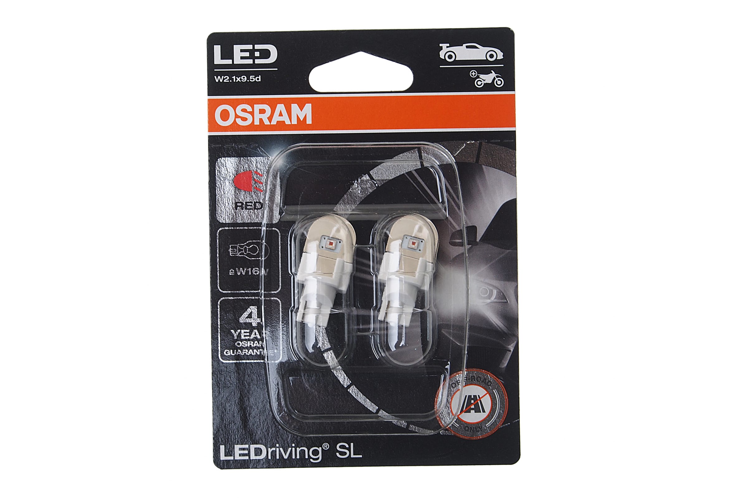 921DRP02B — Комплект ламп LEDRIVING W16W Red 12V/1,4W W2.1X9.5D 5X2QR 2шт OSRAM