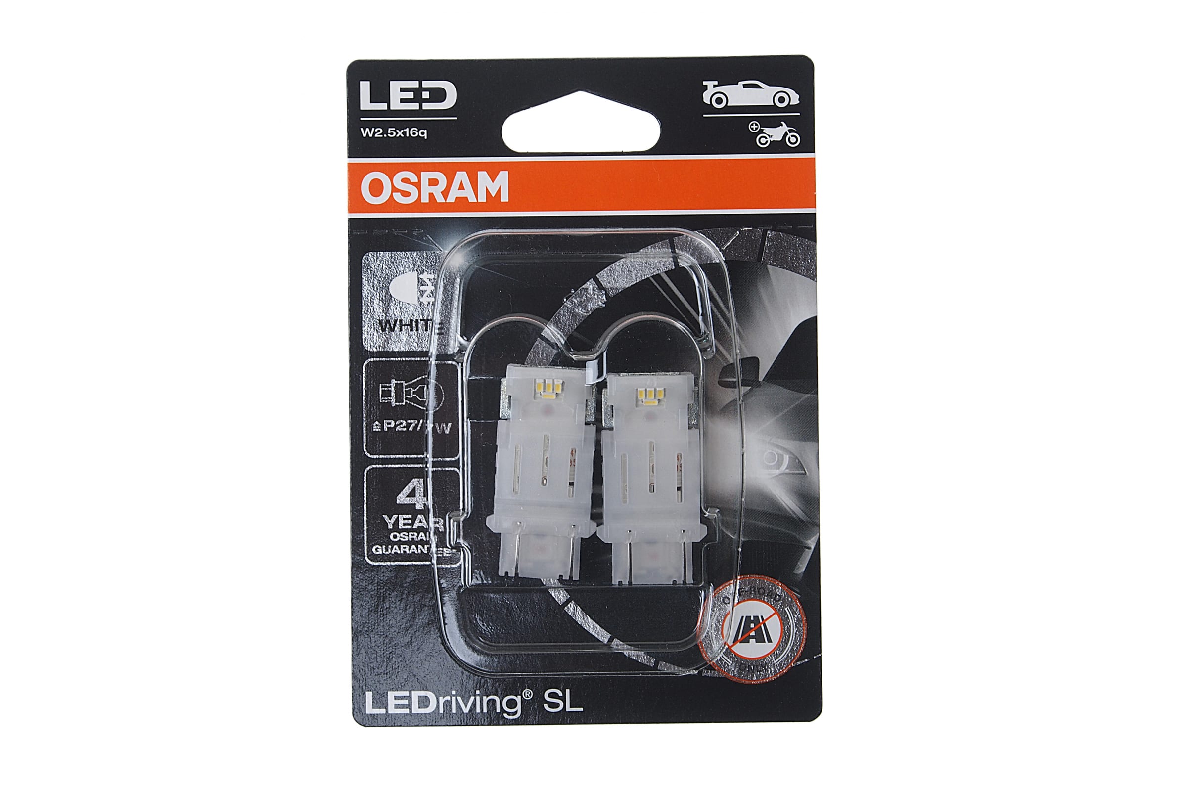 3157DWP02B — LEDriving SL (3поколение) 2,0W/12V P27/7W W2.5X16Q BLI2 белый 6000K 2шт OSRAM