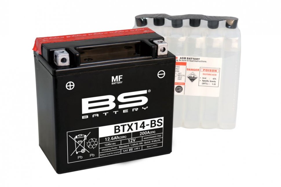 300604 — BTX14BSаккумуляторBSAGM,12в,12ач150X87X145,прямая(+/),(YTX14BS) BS