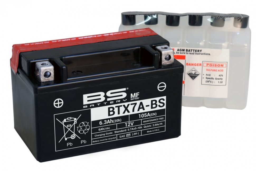 300619 — _BTX7A-BS Аккумулятор BS AGM, 12В, 6 Ач 105 A  150x87x93, прямая ( +/- ), (YTX7A-BS) BS