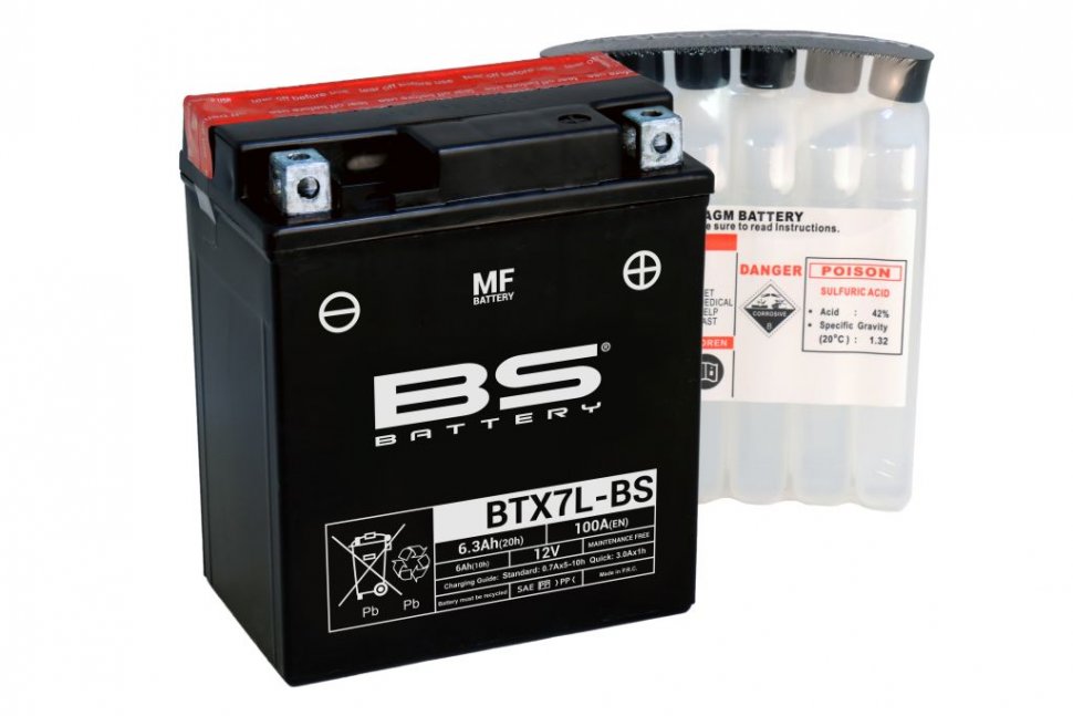 300620 — BTX7LBSаккумуляторBSAGM,12в,6ач113X70X130,обратная(/+),(YTX7LBS) BS