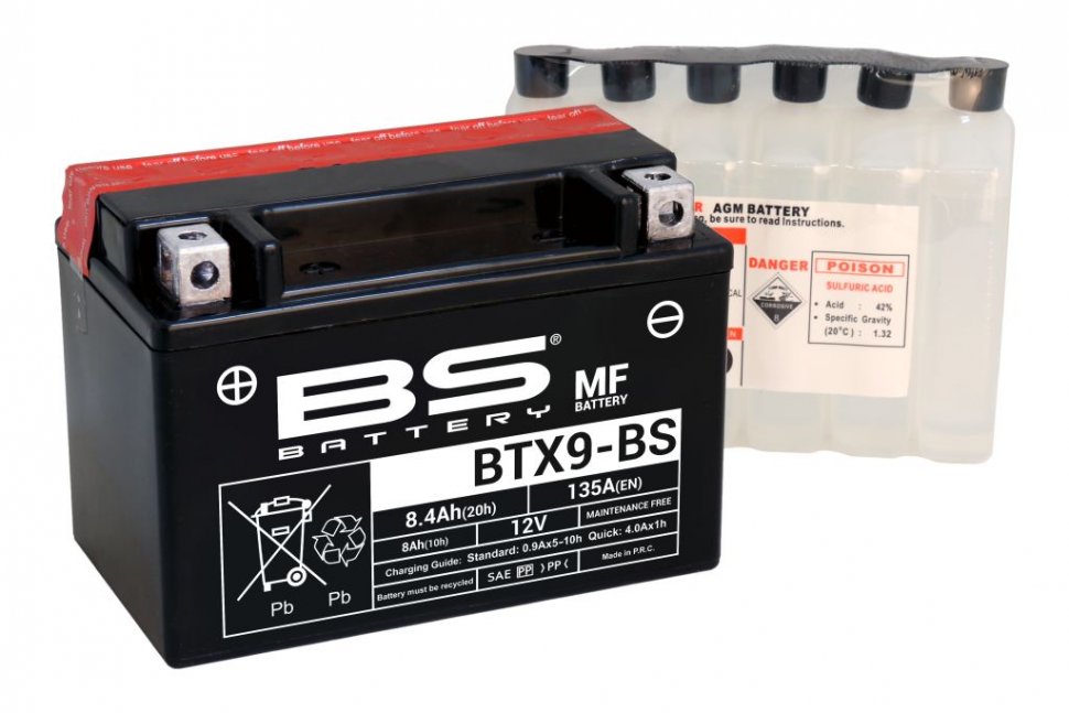 300621 — _BTX9-BS Аккумулятор BS AGM, 12В, 8 Ач 135 A  150x87x105, прямая ( +/- ), (YTX9-BS) BS