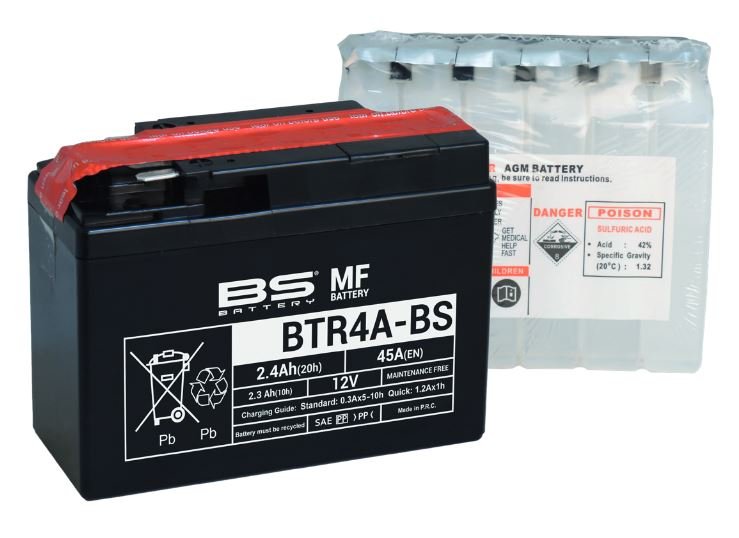 300624 — _BTR4A-BS Аккумулятор BS AGM, 12В, 2,3Ач, 45А  113x x85, обратная ( -/+ ) (YTR4A-BS) BS