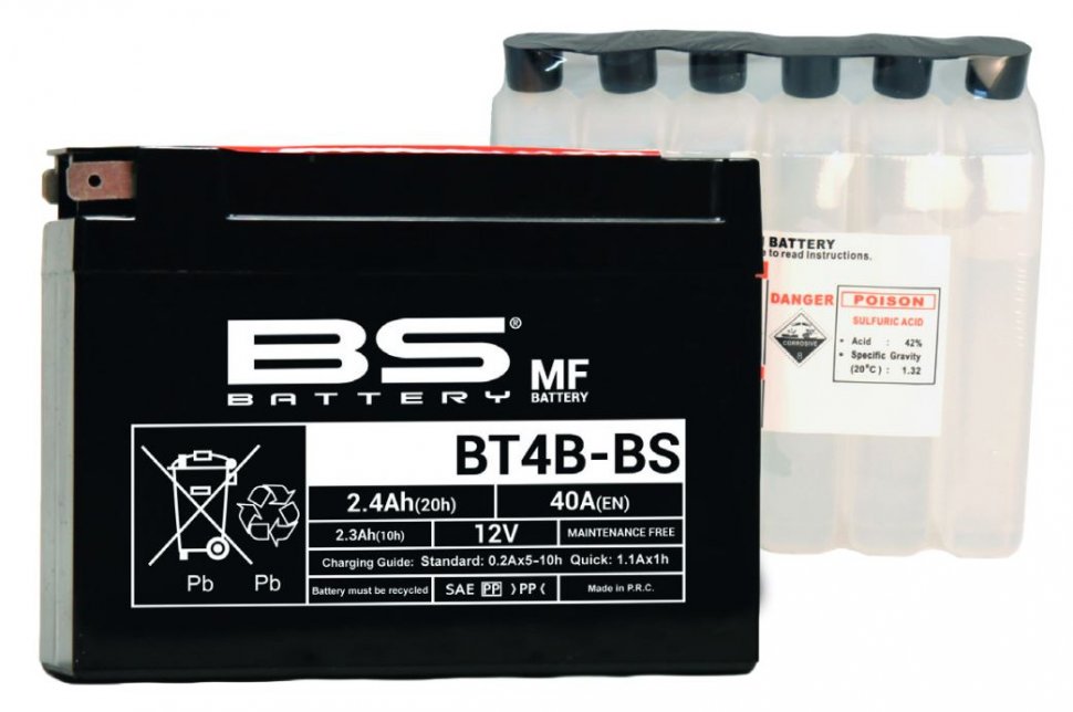 300625 — _BT4B-BS Аккумулятор BS AGM, 12В, 2.3 Ач  113x38x85, прямая ( +/- ), (YT4B-BS) BS