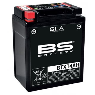 300758 — BTX14AH (FA) аккумулятор BS SLA, 12в, 12 ач, 210 а 133X90X164, прямая (  / ), (YTX14AHBS) BS