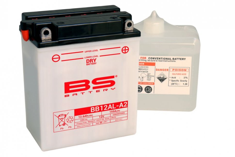 310564 — _BB12AL-A2 Аккумулятор BS , 12В, 12 Ач 155 A  134x80x160, обратная ( -/+ ), (YB12AL-A2) BS