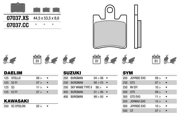 07037XS — Колодки тормозные скутеры sinter SUZUKI AN 400 1999-2005 BREMBO