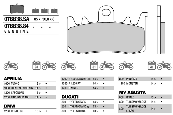 07BB38SA — Колодки тормозные МОТО(FDB2265) BREMBO