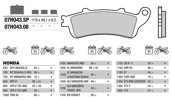 07HO4308 — _07HO4308 колодки тормозные МОТО (FDB2075) BREMBO