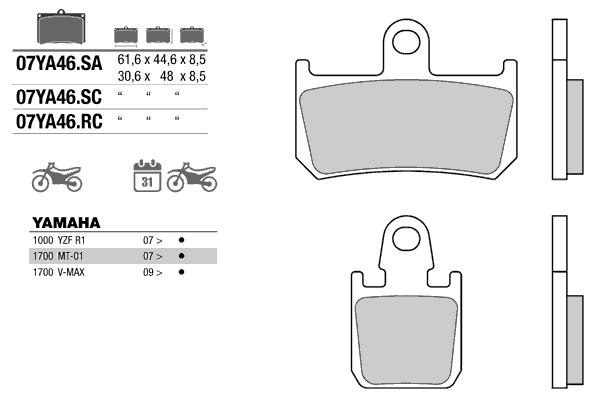 07YA46SA — Колодки тормозные дорожные sinter YAMAHA FZ1, MT-01, YZF-R1 1000/1670 2007-2012 BREMBO