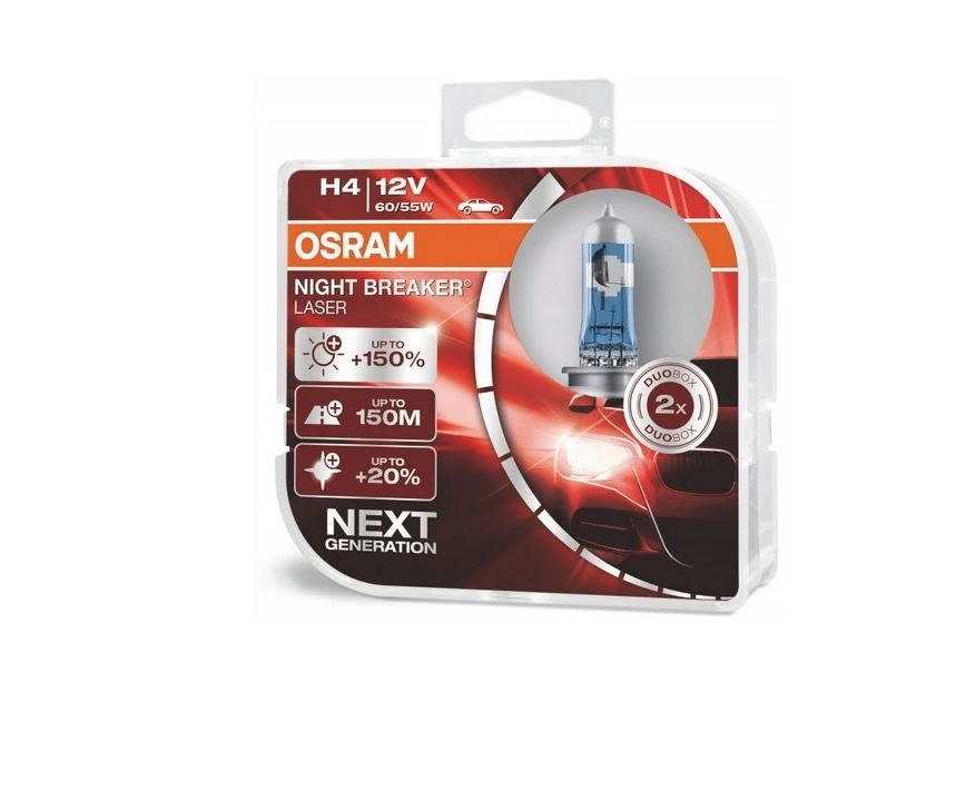64193NL — Лампа H4 60/55 P43t+150% NIGHT BREAKER LASER 4050K 12V OSRAM