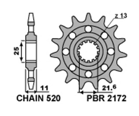 21721418NC — Звезда передняя MODIF. RACING 14зуб. 18NC CAT 520 PBR PBR