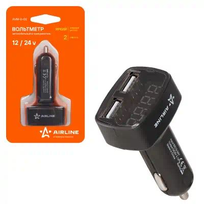 AVMD02 — Вольтметр в прикуриватель 12-24В+2USB 3,1A AVM-D-02 AIRLINE