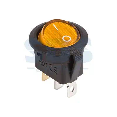 362587 — Выключатель клавишный круглый с подсветкой желтый 12V 20А (3с) ON-OFF REXANT REXANT