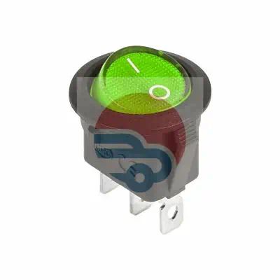 362588 — Выключатель клавишный круглый с подсветкой зеленый 12V 20А (3с) ON-OFF REXANT REXANT