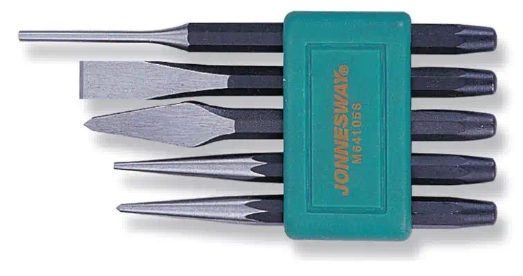 M64105S — Набор инструментов и кернов, 5 пр: зубило 12х130 мм, керн 2х120 мм, бородок 3х120 мм, крейцмейсель 5 JONNESWAY