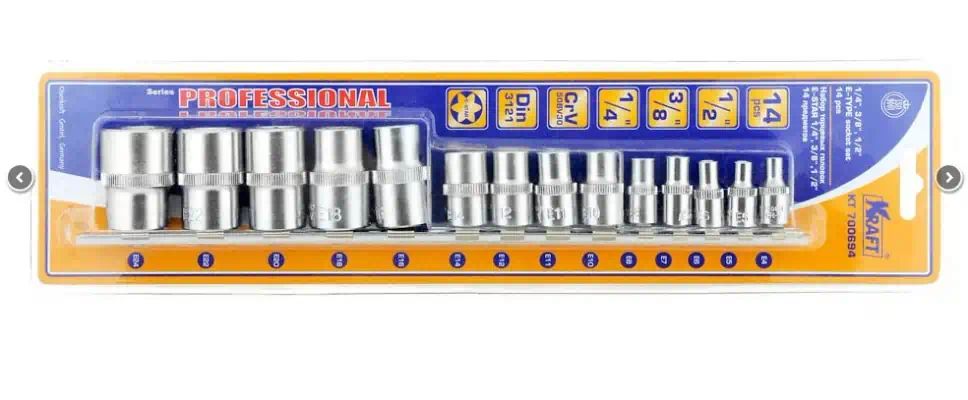 KT700694 — Головки торцевые 1/2-1/4-3/8 14 предметов E4-E24 KRAFT 700694 (tool) KRAFT
