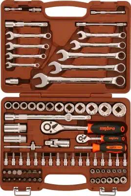 OMT82S12 — Набор инструмента универсальный 1/4", 1/2"DR с головками торцевыми 12-гранными 1/2"DR, 82 предмета OMBRA