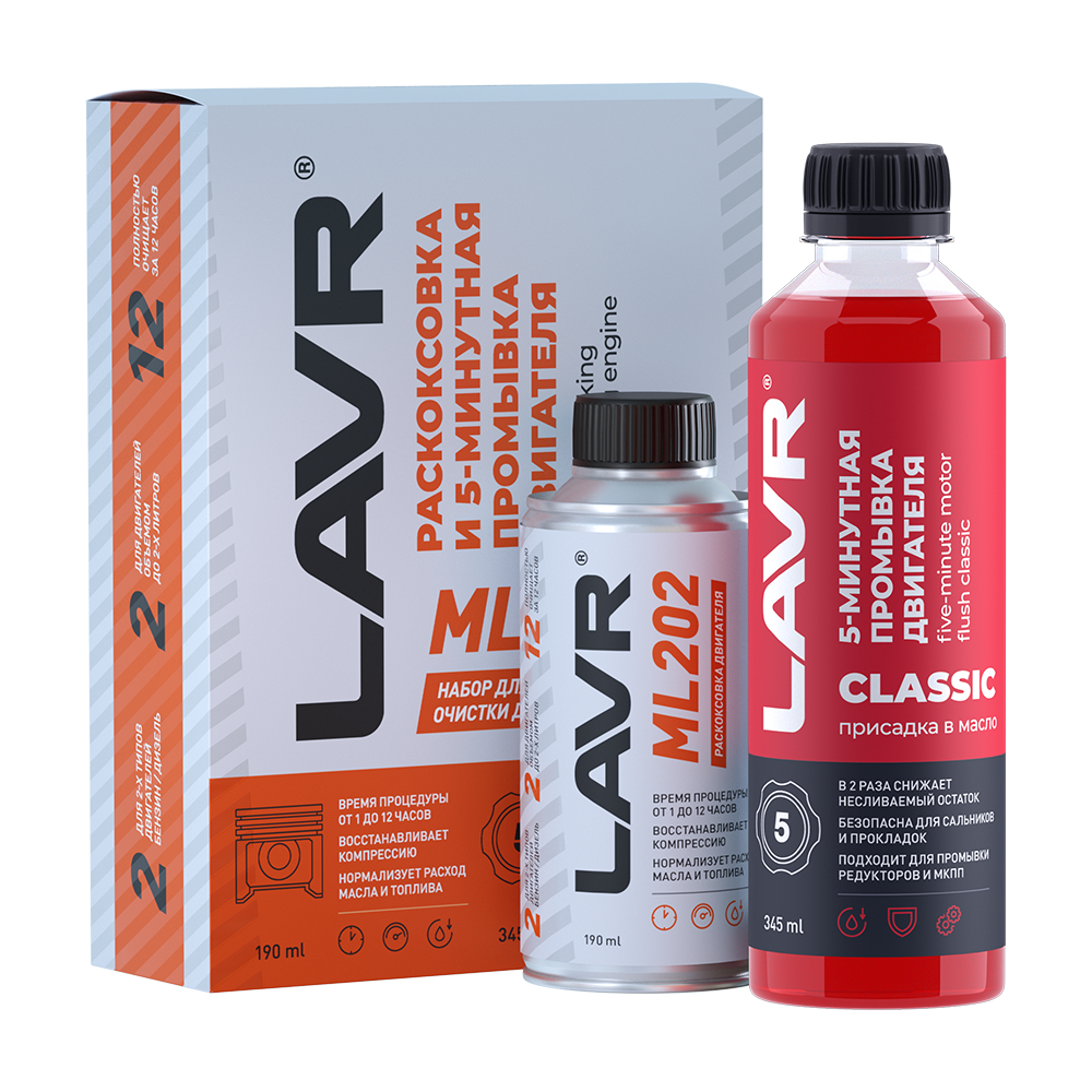 LN2505 — Набор: раскоксовывание 0.185л + промывка двигателя 0,33л LAVR