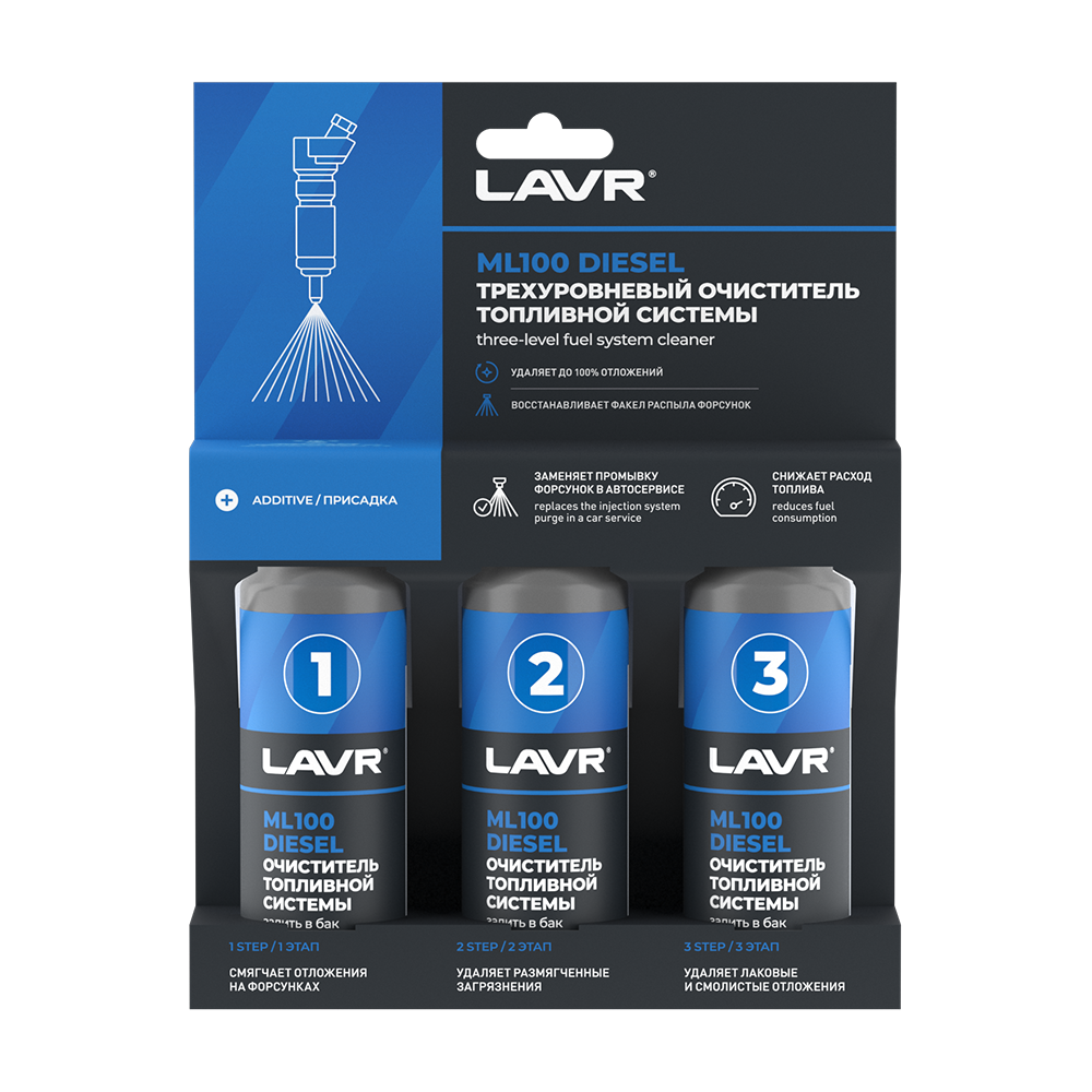 LN2138 — Очиститель топливной системы трехуровневый дизель 3*120 мл ML100 LAVR