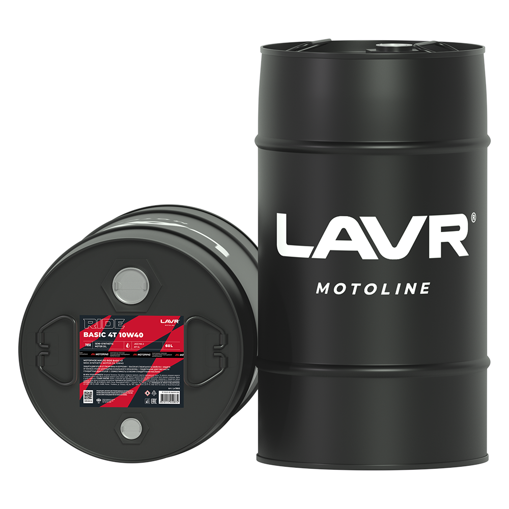 LN7850 — Масло моторное LAVR MOTO RIDE BASIC 4T 10W40 п/синт. для мотоциклов с 4-х такт. двиг. (60л) LAVR