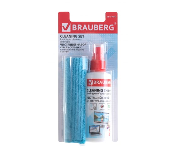 510341 — BRAUBERG чистящий набор салфетки для экранов мониторов + спрей, 100 мл, 510341 BRAUBERG