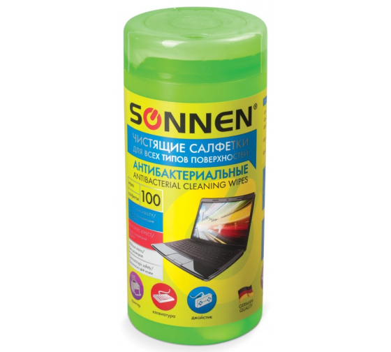 511487 — Влажные чистящие антибактериальные салфетки SONNEN 100 шт. 511487 SONNEN