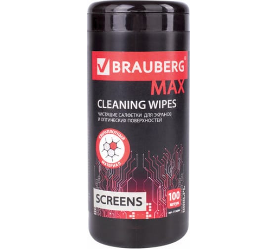 513284 — BRAUBERG салфетки для экранов всех типов и оптики MAX плотные 13х17см туба 100 BRAUBERG