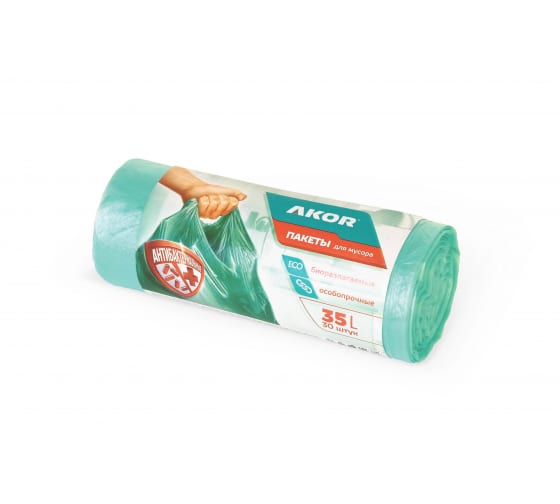 205103 — Пакеты для мусора акор антибак+био 35 л, 30 шт арт 205103 АКОР
