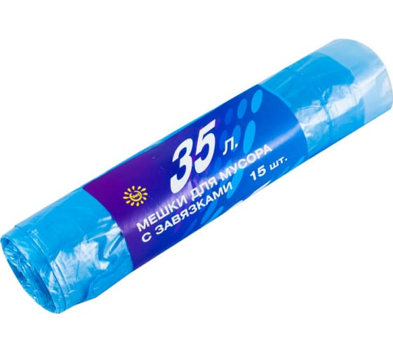 611035 — Мешки для мусора с завязками (15 шт; 35 л; 13 мкм; синие) ремоколор 611035 РЕМОКОЛОР