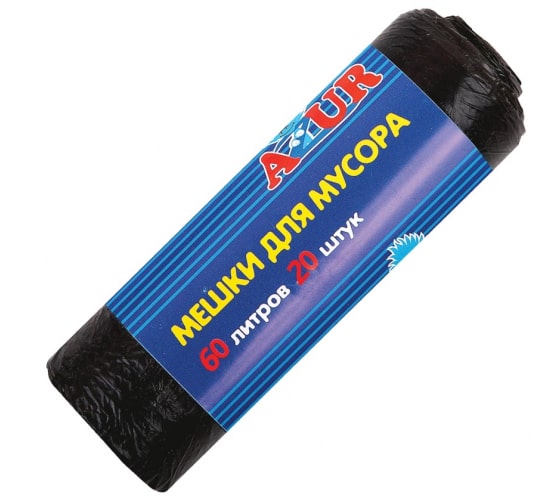 604118 — Мешки для мусора черные в рулоне AZUR (20 шт; 60 л; 58х67 см; пнд; 7 мкм) YORK 604118 YORK