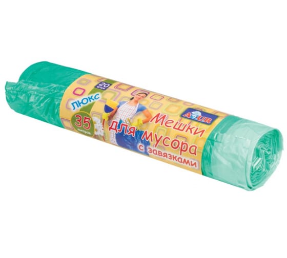 604116 — Мешки для мусора с завязками зеленые в рулоне AZUR (20 шт; 35 л; 50х56 см; пнд; 13 мкм) YORK 604116 YORK