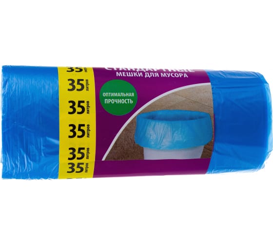 106054 — PATERRA мешки для мусора 35 л синие 8 мкм 30 шт в рулоне 106054 PATERRA